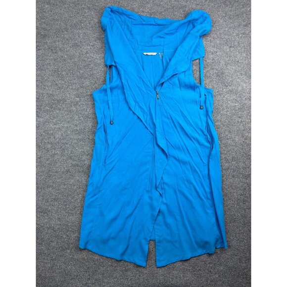 Soft Surroundings Draped Jacket Women's L Blue Sleeveless Zip Up Drawstring - Picture 1 of 9